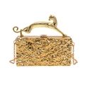 Borsa da sera dorata con manico a leopardo e superficie metallica a onde d'acqua - Finitura martellata / Oro