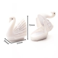 White swan-shaped velvet jewelry box showing open and closed views with dimensions - 27# White Swan