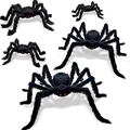 Five plush black spiders in various sizes with red eyes for Halloween decoration - 30CM*2+50CM*2+75CM+125CM Spider Set