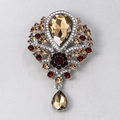 Luxury amber crystal drop brooch with vintage silver base and red gemstone accents - XD7406-5-Silver Amber Red Gemstone