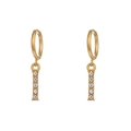 Gold-plated stainless steel hoop earrings with long rectangular zircon micro-pave charms - Letter I