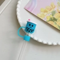 Reusable blue bubble tea cup straw cover cap made of food grade PVC material - Milk Tea Cup-Sky Blue / 10mm
