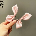 A pair of cute pink satin bow hair clips for girls with a soft glossy texture - Pink Satin Bow Pair