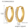 Detailed view of 12mm golden stainless steel hoop earrings with inlaid zircons - Stainless Steel / Gold White Zirconia