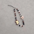 Detail of beaded phone strap with brown heart beads and cute toast charm accessory - Square Heart Bear Phone Chain