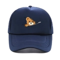 Cappellino trucker blu scuro con rete traspirante e stampa creativa di orso sul davanti - M (56-58cm) / Blu navy