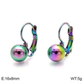 Rainbow stainless steel ball leverback earrings with high-polish metallic finish - 8mm Rainbow Leverback Style