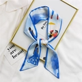 Elegant light blue skinny silk scarf featuring summer cartoon prints for hair styling - 7*100cm / Blue Dress