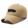 Classic khaki cotton baseball cap with navy blue 3D embroidery and curved brim - Adjustable / Deep Beige