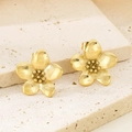 Macro view of 18K gold plated flower earrings with matte texture on stone - Gold Style (KE115941-KFC)