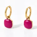 Goldene Edelstahl-Ohrringe mit quadratischem rosenrotem Emaille-Anhänger im Set - Rosarot Und Gold (KDE634)