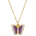 Golden stainless steel butterfly necklace with purple enamel wings and white rhinestones - Purple White Gradient Butterfly (Gold)