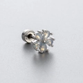 Silver flower stud earring with milky opal petals and a sparkling central gemstone - Milky White Opal Flower Style (A105-2#)