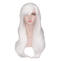 Long wavy white synthetic cosplay wig with heat-resistant fibers and soft air curls - White
