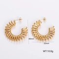 Detail view of gold spiral earrings with dimensions 40x35mm and 10.8g weight specs - Spring Coil Spiral Style (AMLEH216)