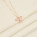 Elegant gold necklace featuring a pink stone butterfly pendant with clear zircon accents - Pink