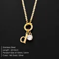 14K vergulde roestvrijstalen ketting met letter d en een hanger van glanzende zirkoon - Letter D / Goud
