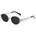 Retro oval sunglasses with silver metal frame and dark grey lenses for a vintage look - Silver Frame Grey Lens