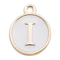White enamel gold letter I pendant for personalized DIY bracelet and jewelry making - Letter I / 1 Piece (12x14mm) / White