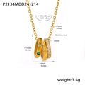 Detailed specs of stainless steel triple ring pendant necklace with zircon and 'With love' engraving - Gold Zirconia Necklace (P2134-金色锆石项链)