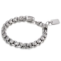 Polished silver stainless steel box chain bracelet with customizable rectangular metal tag - Style B Standard Box Chain (KB138823-KFC)