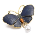 Vintage navy blue butterfly brooch with gold edges and a white hanging pearl - Style 6/Navy Blue Enamel Pearl