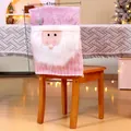 Pink sequin Santa Claus chair cover with 3D details for festive dining decor - Pink Santa Style 305A
