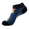 Men's low-cut ankle socks in navy blue with cute cartoon Corgi patterns and contrast trim - Deep Blue Corgi