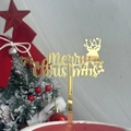 Topper per torta natalizia in acrilico dorato con corna di renna e scritta Merry Christmas - Testa di Renna Cuore Oro Buon Natale