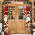 Retro Weihnachtsmann Türbanner mit Merry Christmas Schriftzug für die Außendekoration - 181.5x29.5cm / Vintage Weihnachtsmann