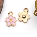 DIY pink enamel flower alloy charm pendant with golden back for jewelry making - Five-Petal Small Flower (11900)