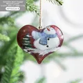 Ciondolo a cuore in ferro retrò con pupazzo di neve dipinto e corda di iuta rustica - Pupazzo di Neve Cuore B