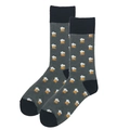 Men's grey cotton crew socks featuring black accents and a beer mug jacquard pattern - 38-46 / Beer Mug Pattern (954C)