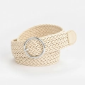 Bohemian beige braided wax rope belt with a round metal buckle for casual women's styling - Off White