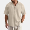 Men's summer short sleeve seersucker shirt in oatmeal with casual button-down fit - Apricot