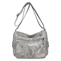 Retro grey washed faux leather crossbody bag with multiple functional zipper pockets - Gray