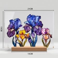 Desktop floral acrylic stand decor with wooden base showing dimensions 21x15x15cm - Style BTU428 With Large Wood Base