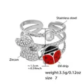 Anello regolabile in acciaio inossidabile con coccinella in zircone e fungo in oro 18k - US 7 / Anello Insetto Colore Acciaio (A754)