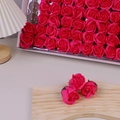 Handmade red soap flower rose heads in wooden tray for Valentine gift decoration - 3 Layers (50 Pcs/Box) / Rose Red