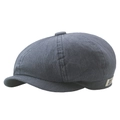 Men's newsboy beret in grey-blue with white vertical stripes and side fabric label - Navy Blue