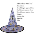 Blue sheer Halloween witch hat with gold star and pumpkin prints, 33cm height - Gauze Hat Blue