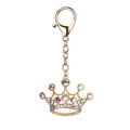 Golden alloy crown keychain with sparkling colorful AB rhinestones and lobster clasp - Colorful Crown