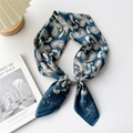 Peacock blue paisley silk scarf square with vintage floral pattern and satin finish - Navy Sun Butterfly Paisley