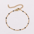 18k gold plated stainless steel thin chain bracelet with black enamel oval beads - Gold-Black