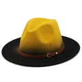 Detail of yellow-black gradient wool felt fedora with a brown leather buckle band - M (56-58cm) / Yellow/Black Gradient (08)
