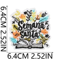 Detalle macro del parche bordado Semana Santa con flores e indicador de medida de 6,4 cm - Patrón Semana Santa (X3SJ-11-21) / 1 Pieza
