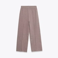 Chic wide-leg knit trousers in muted mauve with elastic waist and stylish front seam crease - S / Coffee