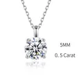 Classic 925 sterling silver necklace with a 5mm 0.5 carat round brilliant cut pendant - Four-prong Style (FDDZ-074) / 0.5 Carat (5MM) / Moissanite (White Gold)