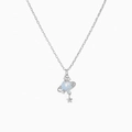 Close-up of silver Saturn planet pendant with light blue orb and sparkling zircon stones - Single Piece