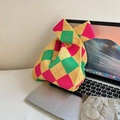 Knitted wristlet bag featuring a vibrant yellow, green, and pink argyle pattern - Yellow Green Diamond